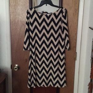 Cream and Black Long Sleeved Dress